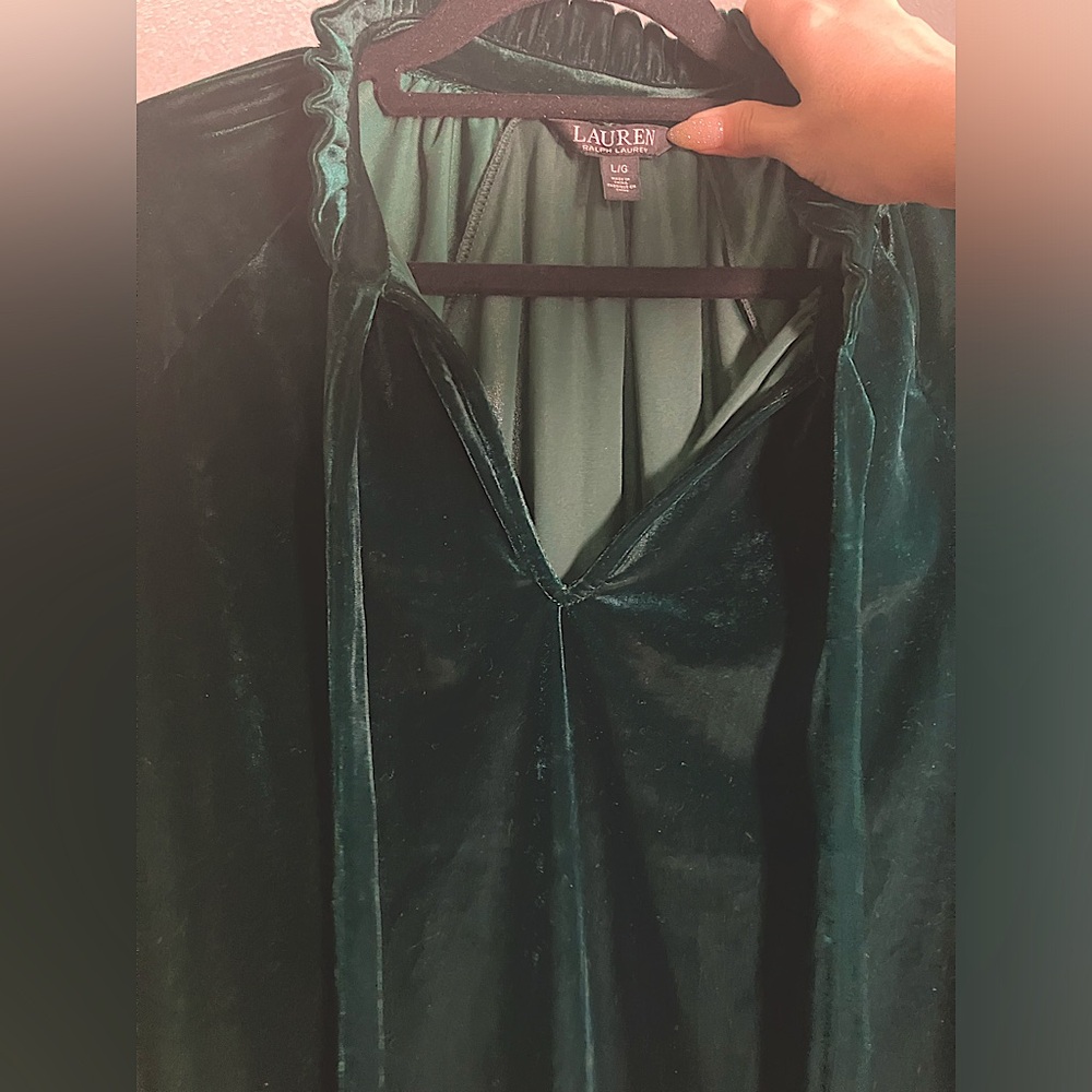 Ralph Lauren black label green emerald velvet long puff sleeve top blouse - Picture 4 of 4